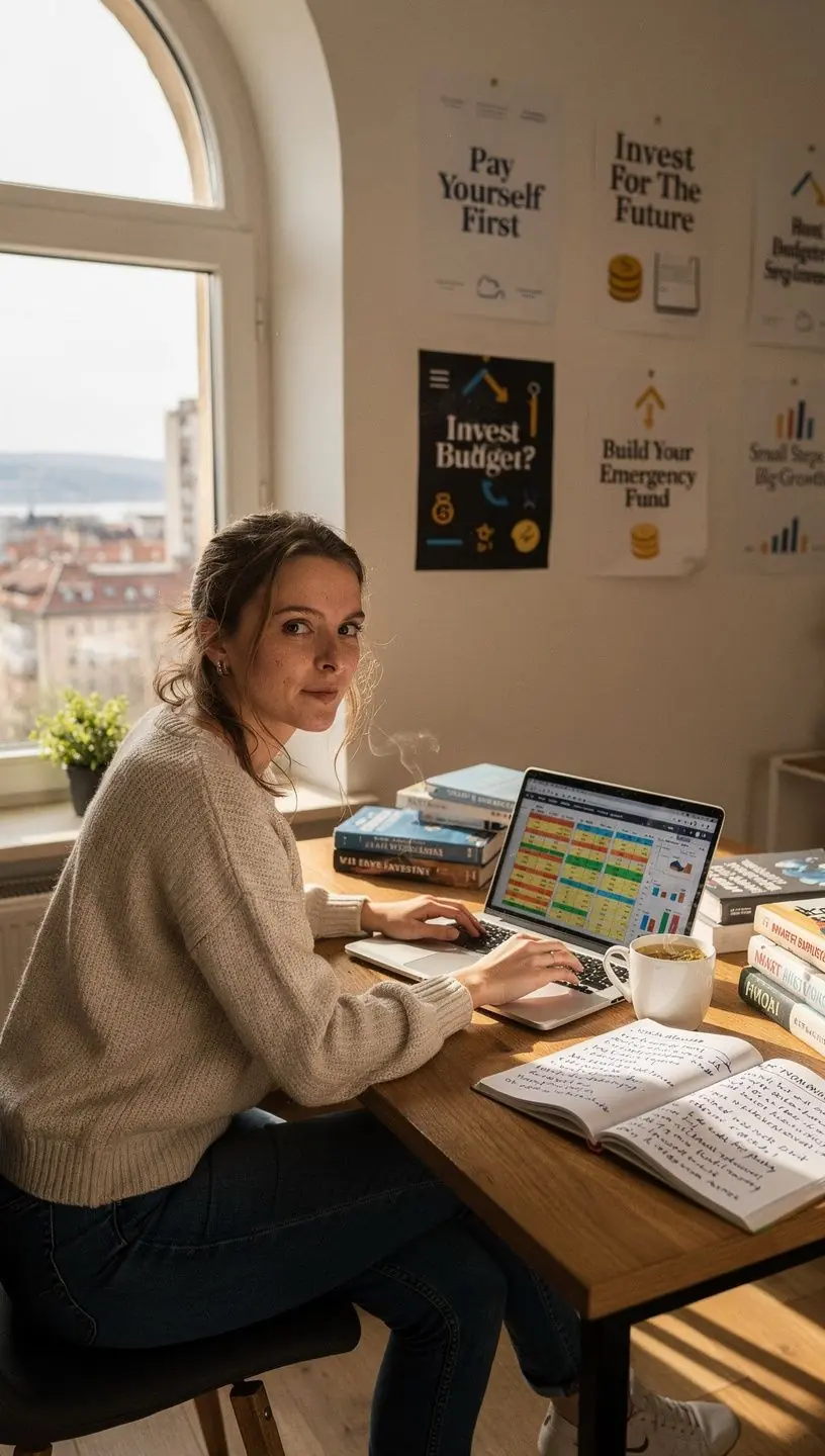 Szakértő előad egy workshopot személyes pénzügyi stratégiákról egy modern teremben